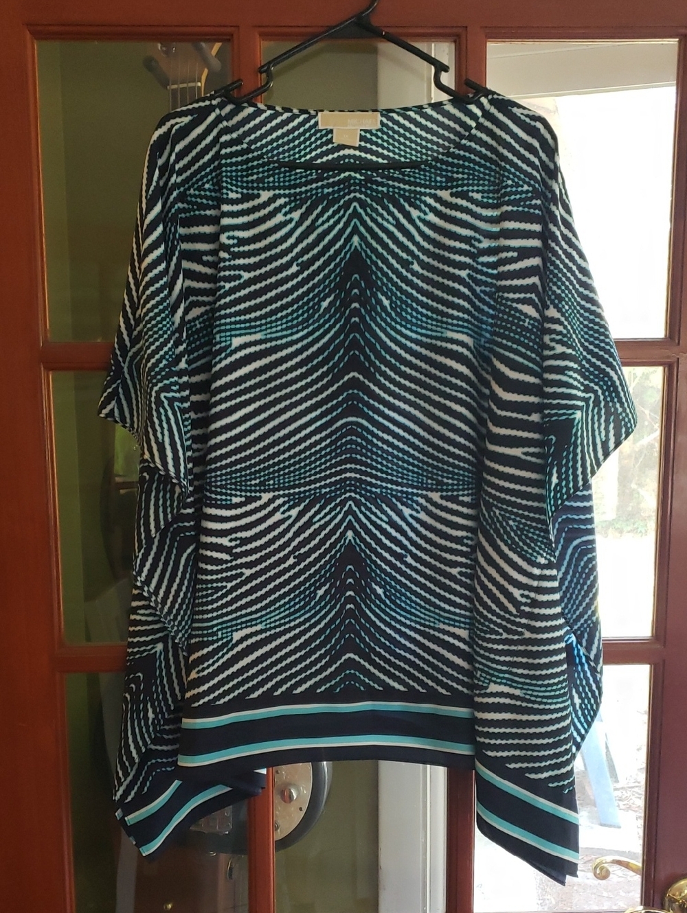 Michael Kors Black and Teal Zigzag Print Top